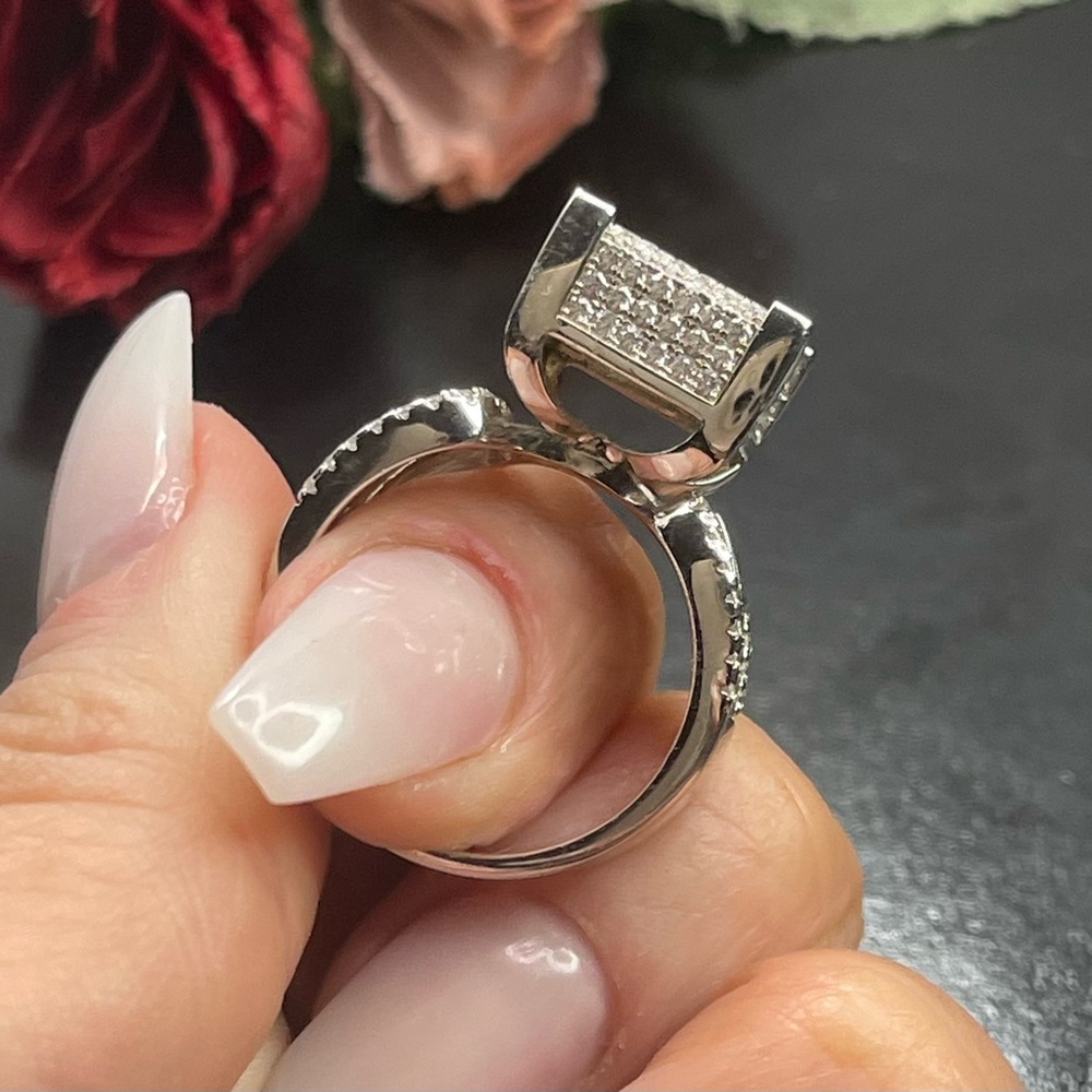 Solid 925 Silver Cocktail Ring Size 9 - image 4